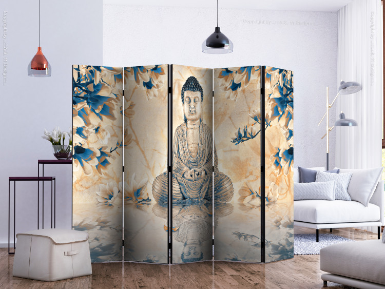 Room Divider Screen Buddha of Prosperity II (5-piece) - statue and magnolias in Zen style 124279 additionalImage 2