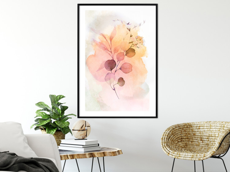 Poster Watercolor Twig - plant with leaves on background of abstract colors 127879 additionalImage 22