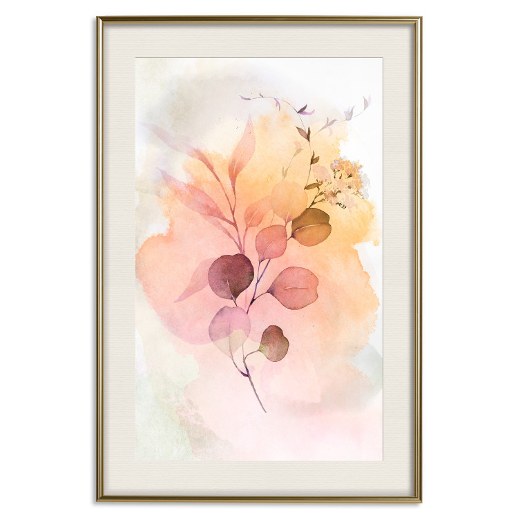 Poster Watercolor Twig - plant with leaves on background of abstract colors 127879 additionalImage 20