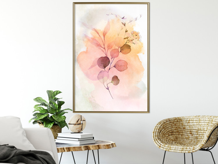 Poster Watercolor Twig - plant with leaves on background of abstract colors 127879 additionalImage 7