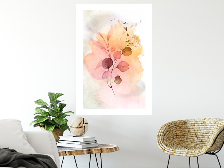 Poster Watercolor Twig - plant with leaves on background of abstract colors 127879 additionalImage 8
