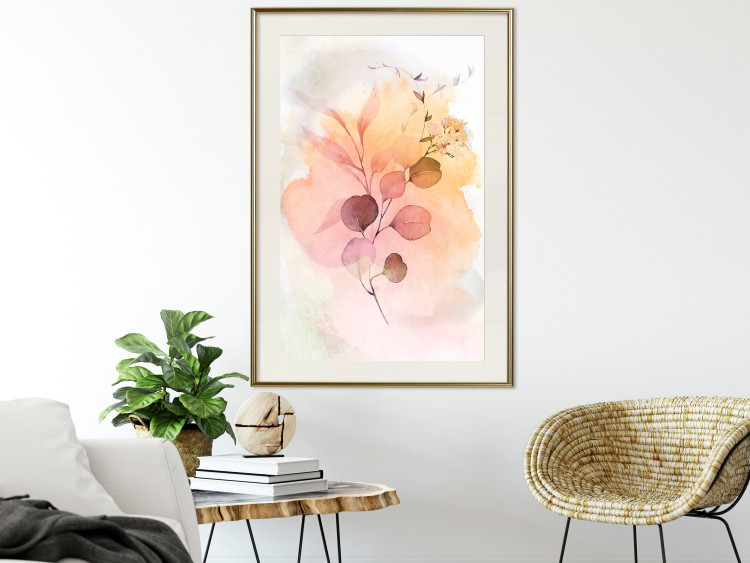 Poster Watercolor Twig - plant with leaves on background of abstract colors 127879 additionalImage 24