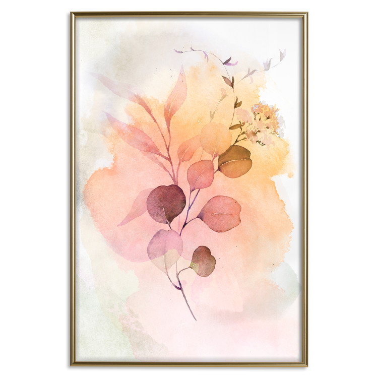 Poster Watercolor Twig - plant with leaves on background of abstract colors 127879 additionalImage 15