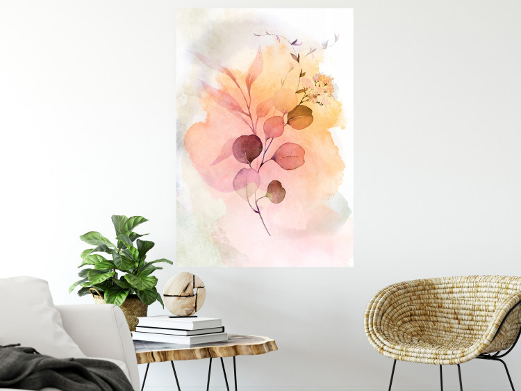 Poster Watercolor Twig - plant with leaves on background of abstract colors 127879 additionalImage 5