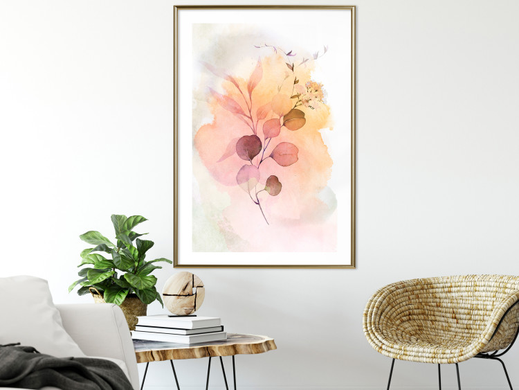 Poster Watercolor Twig - plant with leaves on background of abstract colors 127879 additionalImage 19