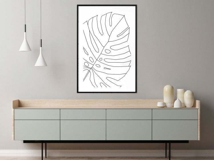 Wall Poster Monstera Drawing - black and white line art of monstera leaf on light background 128079 additionalImage 18