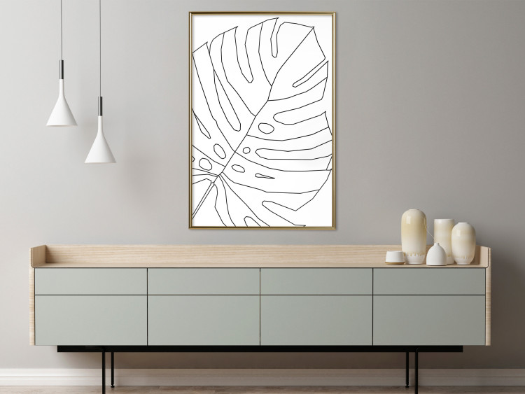 Wall Poster Monstera Drawing - black and white line art of monstera leaf on light background 128079 additionalImage 7