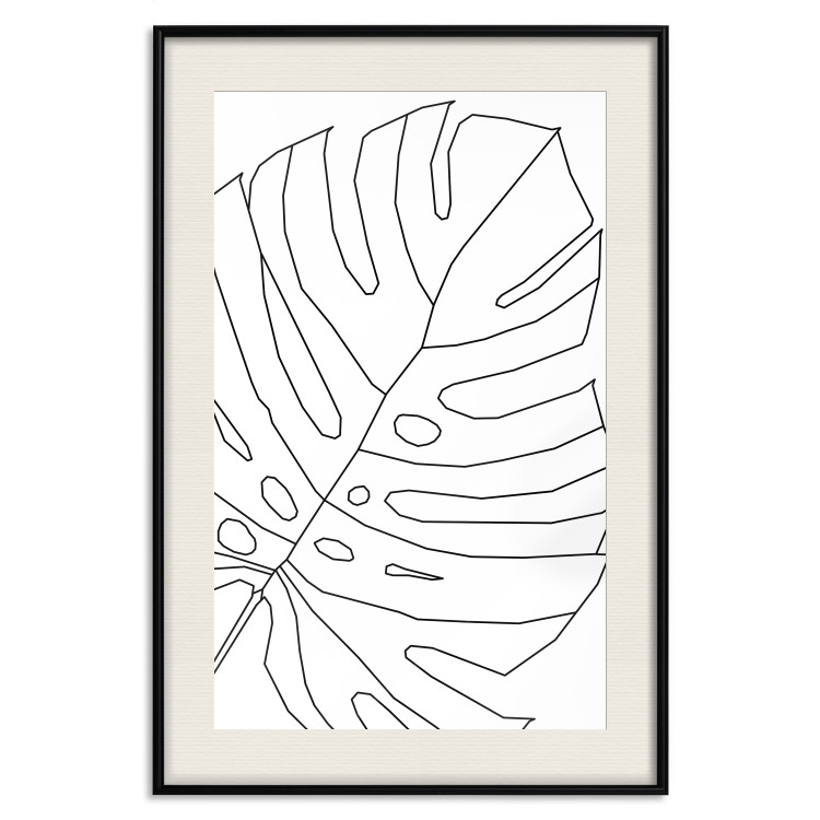 Wall Poster Monstera Drawing - black and white line art of monstera leaf on light background 128079 additionalImage 19