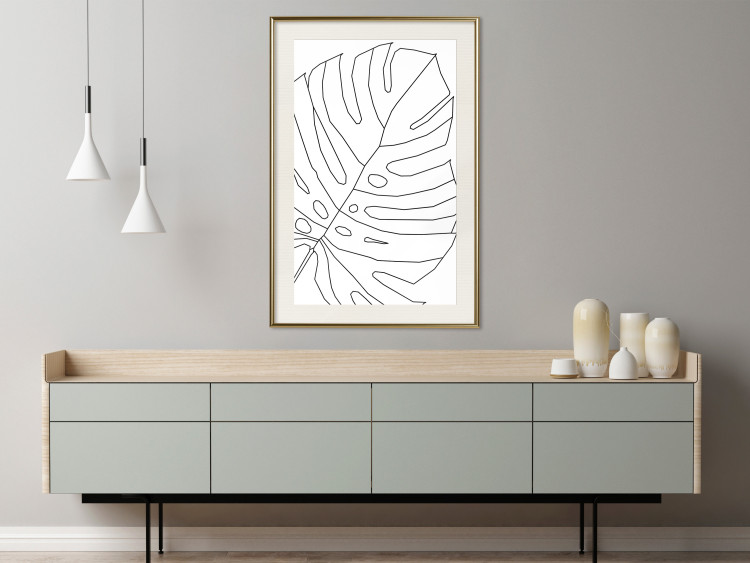 Wall Poster Monstera Drawing - black and white line art of monstera leaf on light background 128079 additionalImage 22
