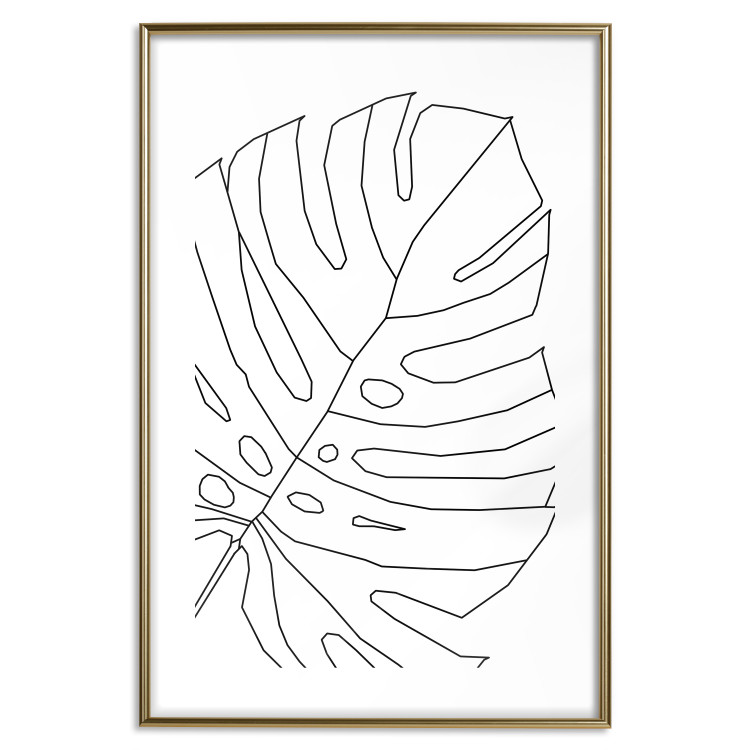 Wall Poster Monstera Drawing - black and white line art of monstera leaf on light background 128079 additionalImage 16