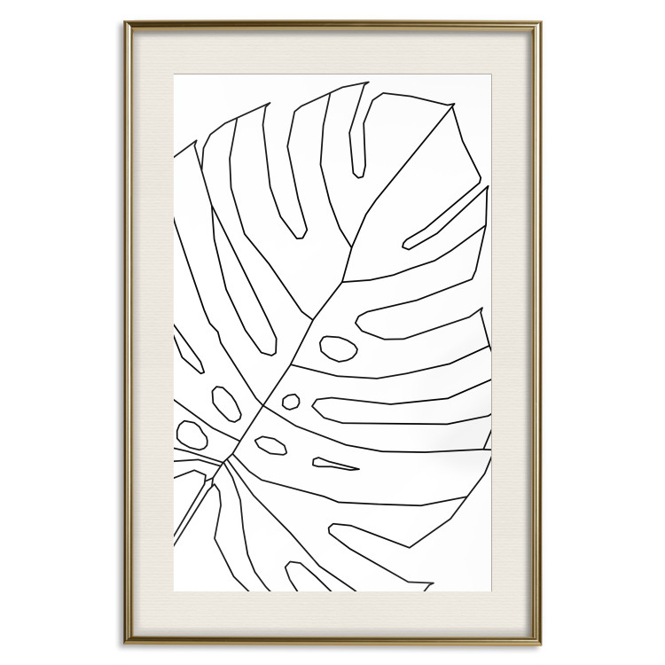 Wall Poster Monstera Drawing - black and white line art of monstera leaf on light background 128079 additionalImage 20