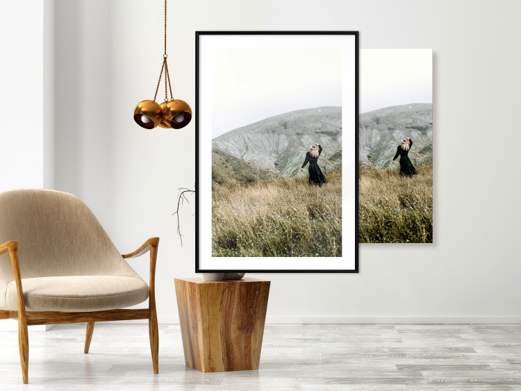 Wall Poster Lost in Nature - landscape of a meadow with a woman against a mountain range 130279 additionalImage 18