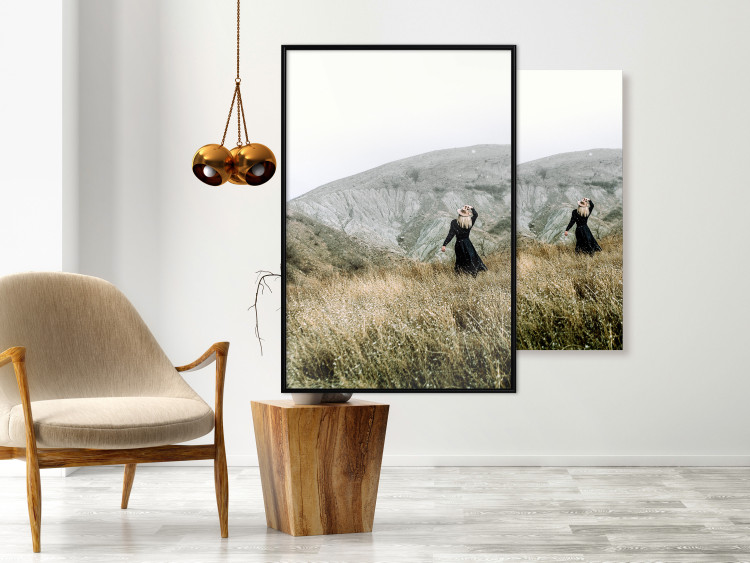 Wall Poster Lost in Nature - landscape of a meadow with a woman against a mountain range 130279 additionalImage 4