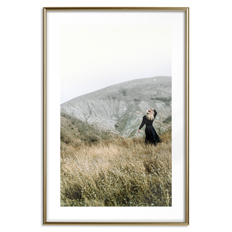 Wall Poster Lost in Nature - landscape of a meadow with a woman against a mountain range 130279 additionalImage 14
