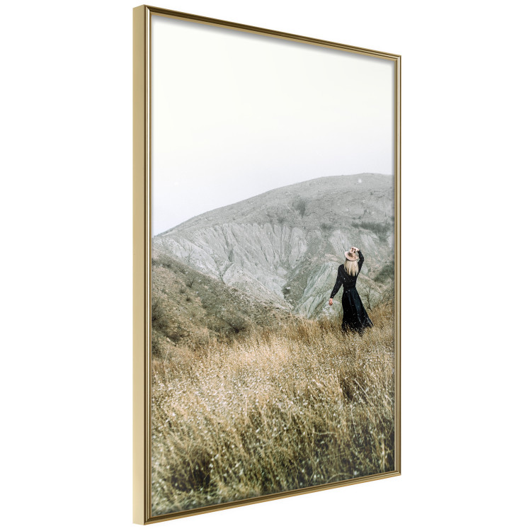 Wall Poster Lost in Nature - landscape of a meadow with a woman against a mountain range 130279 additionalImage 12