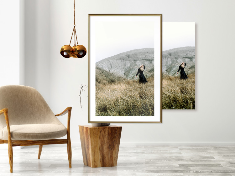Wall Poster Lost in Nature - landscape of a meadow with a woman against a mountain range 130279 additionalImage 13