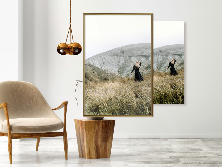 Wall Poster Lost in Nature - landscape of a meadow with a woman against a mountain range 130279 additionalImage 5