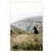 Wall Poster Lost in Nature - landscape of a meadow with a woman against a mountain range 130279