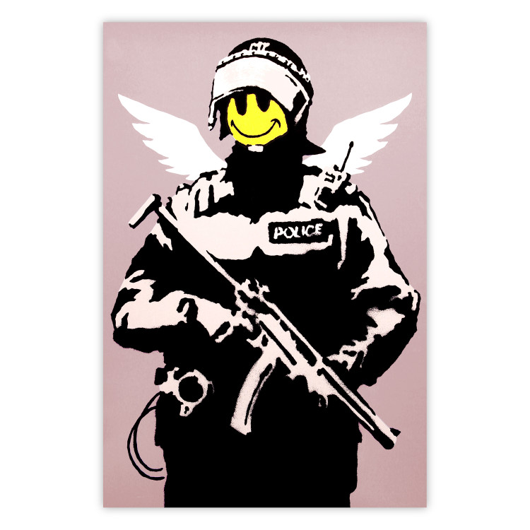 Wall Poster Policeman - man with a yellow face and wings in Banksy style 132479