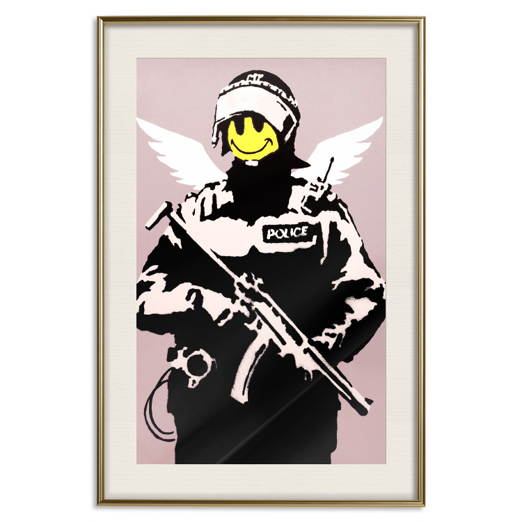 Wall Poster Policeman - man with a yellow face and wings in Banksy style 132479 additionalImage 19