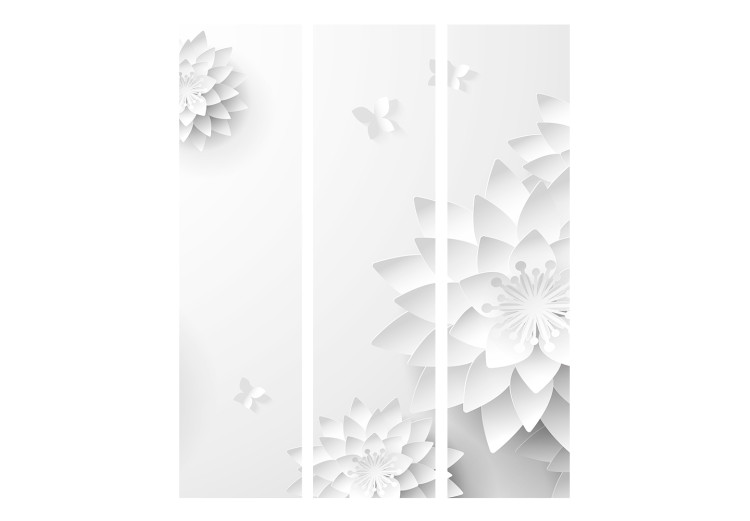 Room Divider Oriental Flowers (3-piece) - abstraction in white plants and butterflies 132579 additionalImage 3