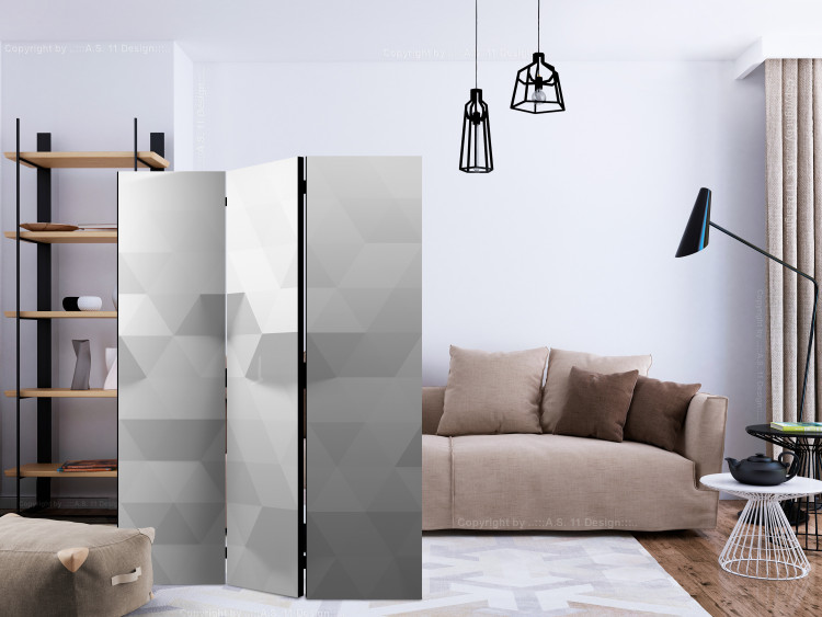 Room Divider Harmony of Triangles (3-piece) - geometric gray background in 3D 132879 additionalImage 4