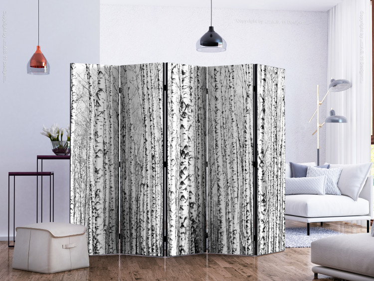 Room Separator Birch Forest II (5-piece) - black and white composition full of trees 133179 additionalImage 2