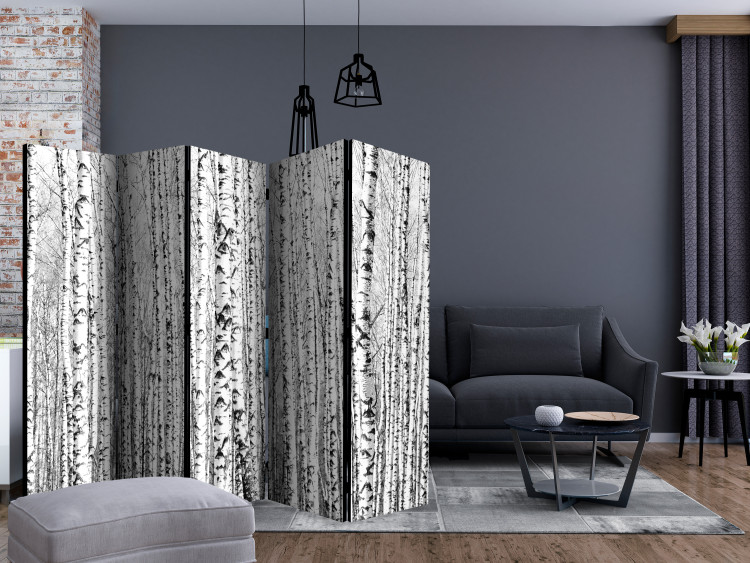 Room Separator Birch Forest II (5-piece) - black and white composition full of trees 133179 additionalImage 4