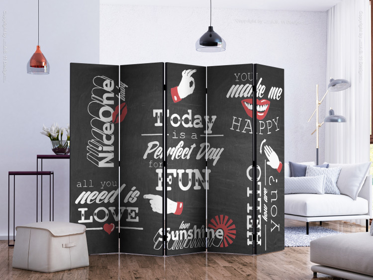 Room Divider Perfect Day II (5-piece) - hands and lips amidst writings 133279 additionalImage 2
