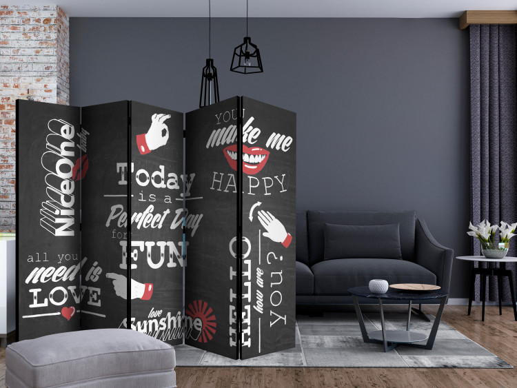 Room Divider Perfect Day II (5-piece) - hands and lips amidst writings 133279 additionalImage 4