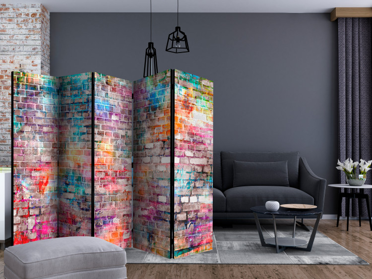 Room Divider Screen Colorful Brick II (5-piece) - colorful composition with brick texture 133479 additionalImage 4