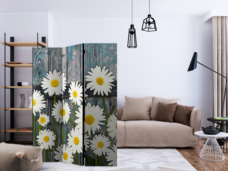 Room Divider Screen Return to Innocence - composition of white daisies on a wooden plank background 133879 additionalImage 4