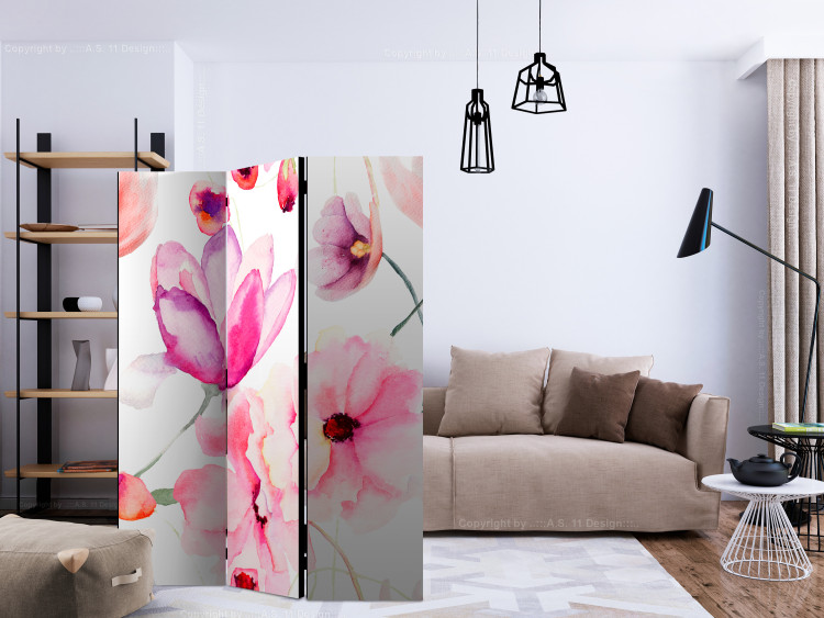 Folding Screen Pink Flowers (3-piece) - composition of colorful flowers on a white background 134279 additionalImage 4