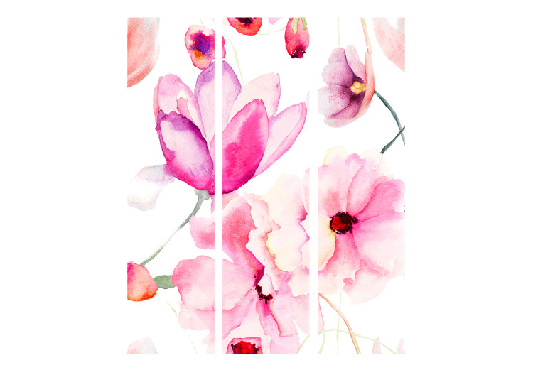 Folding Screen Pink Flowers (3-piece) - composition of colorful flowers on a white background 134279 additionalImage 3