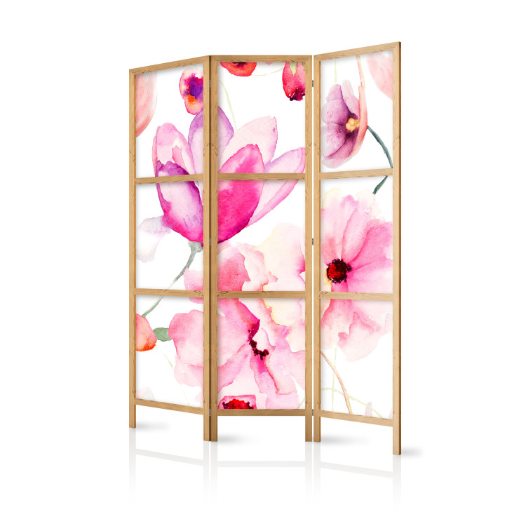 Folding Screen Pink Flowers (3-piece) - composition of colorful flowers on a white background 134279 additionalImage 5