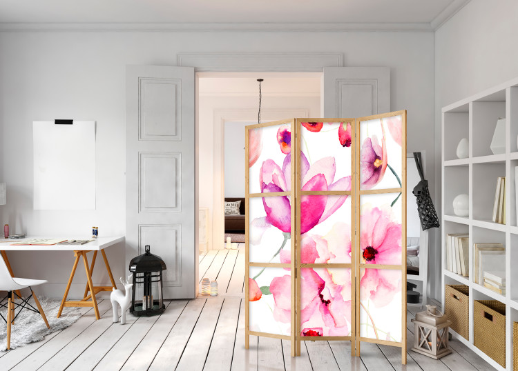Folding Screen Pink Flowers (3-piece) - composition of colorful flowers on a white background 134279 additionalImage 8