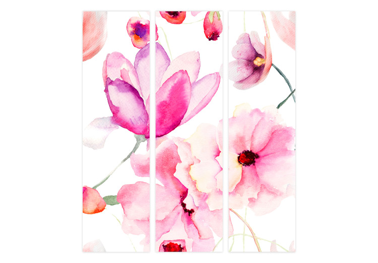 Folding Screen Pink Flowers (3-piece) - composition of colorful flowers on a white background 134279 additionalImage 7