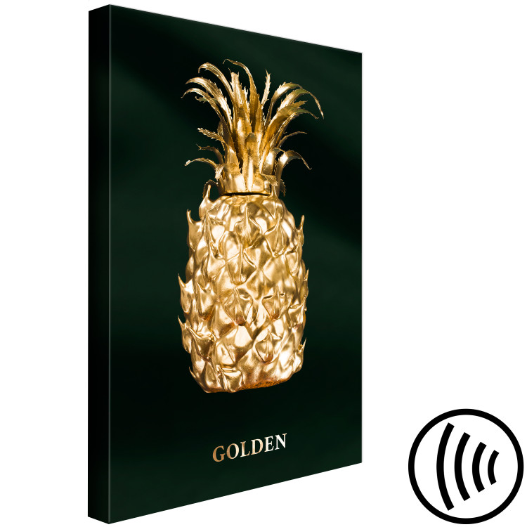 Canvas Gold pineapple - fruit with an inscription on the green background 135579 additionalImage 6