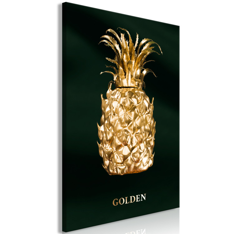 Canvas Gold pineapple - fruit with an inscription on the green background 135579 additionalImage 2