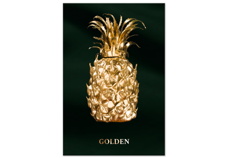 Canvas Gold pineapple - fruit with an inscription on the green background 135579