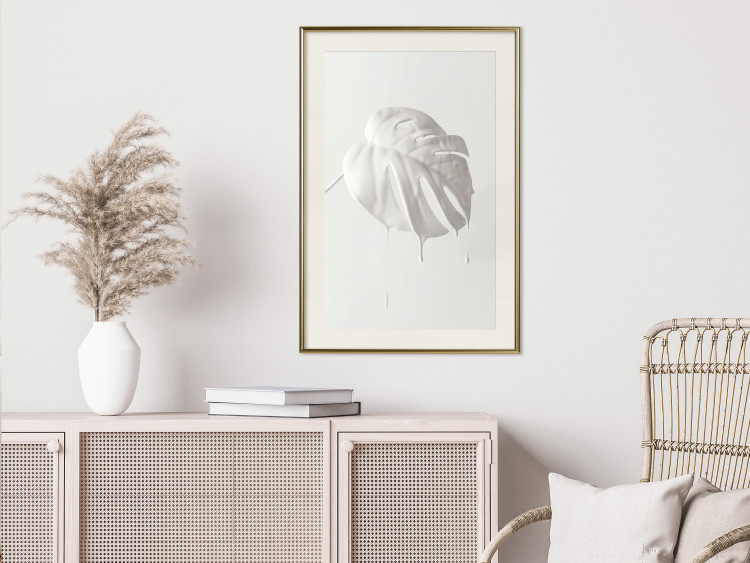 Wall Poster Bright Monstera - all-white composition with a leaf of a tropical plant 137279 additionalImage 11