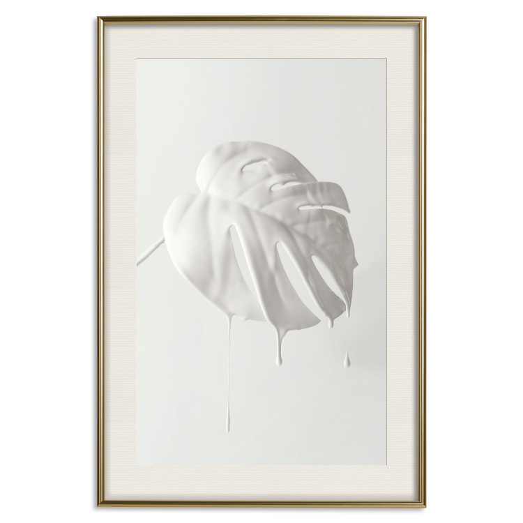 Wall Poster Bright Monstera - all-white composition with a leaf of a tropical plant 137279 additionalImage 2