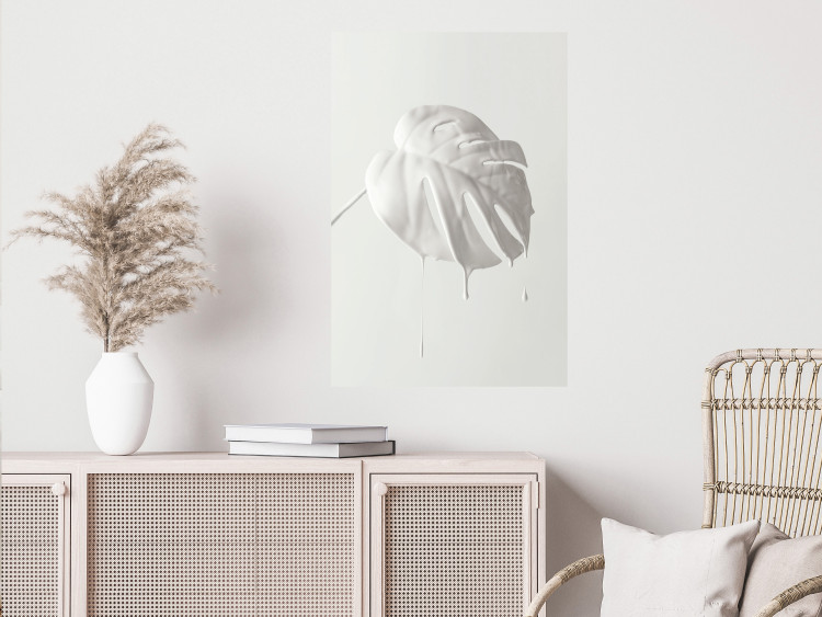 Wall Poster Bright Monstera - all-white composition with a leaf of a tropical plant 137279 additionalImage 18