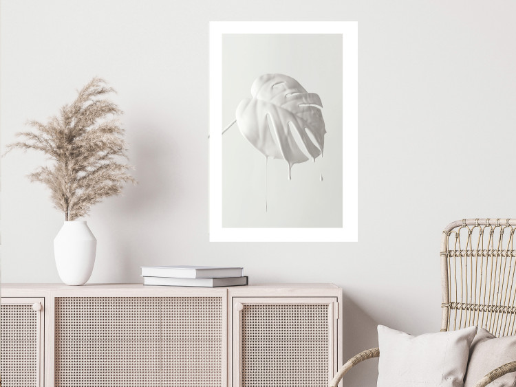 Wall Poster Bright Monstera - all-white composition with a leaf of a tropical plant 137279 additionalImage 19