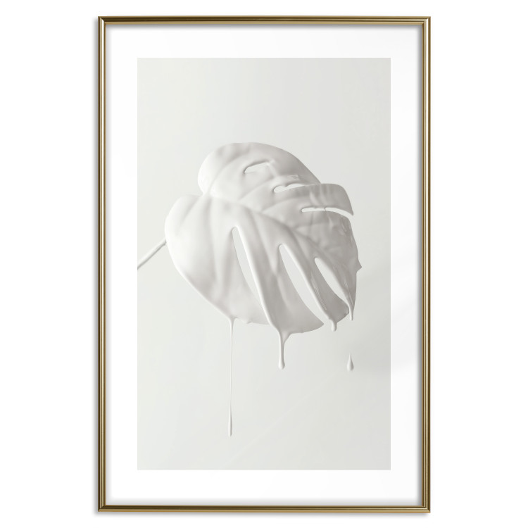 Wall Poster Bright Monstera - all-white composition with a leaf of a tropical plant 137279 additionalImage 2