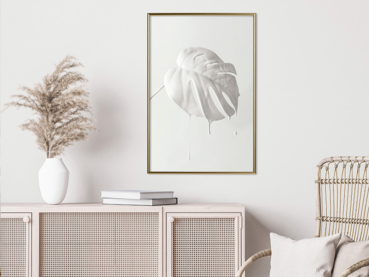 Wall Poster Bright Monstera - all-white composition with a leaf of a tropical plant 137279 additionalImage 10
