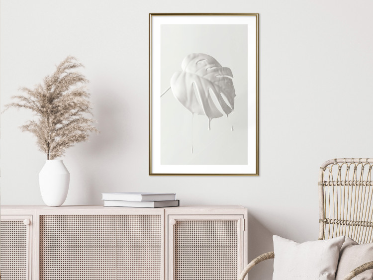 Wall Poster Bright Monstera - all-white composition with a leaf of a tropical plant 137279 additionalImage 13
