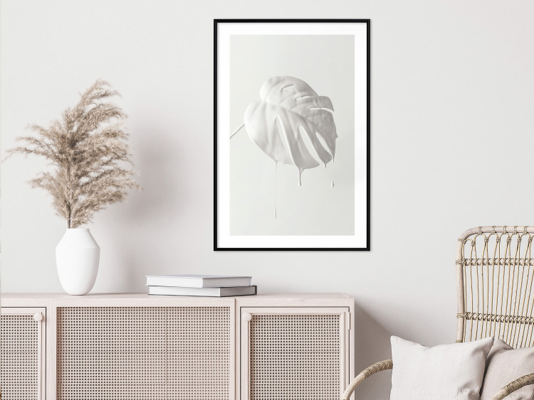 Wall Poster Bright Monstera - all-white composition with a leaf of a tropical plant 137279 additionalImage 14
