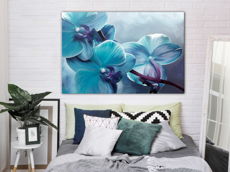 Canvas Art Print Close-up Orchids (1-piece) wide - turquoise flower petals 138579 additionalImage 3