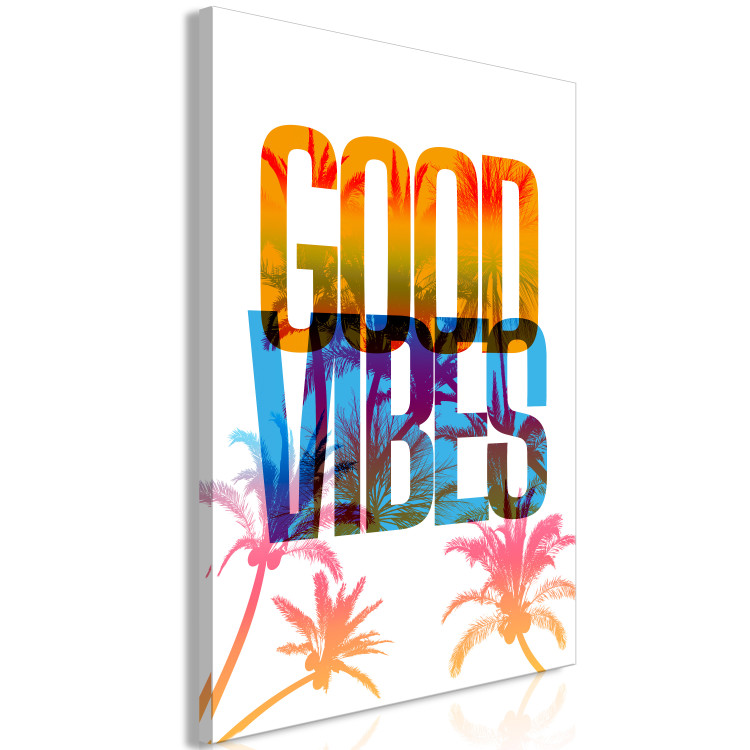 Canvas Print Good Vibes (1-piece) Vertical - composition with palm trees and texts 142679 additionalImage 2